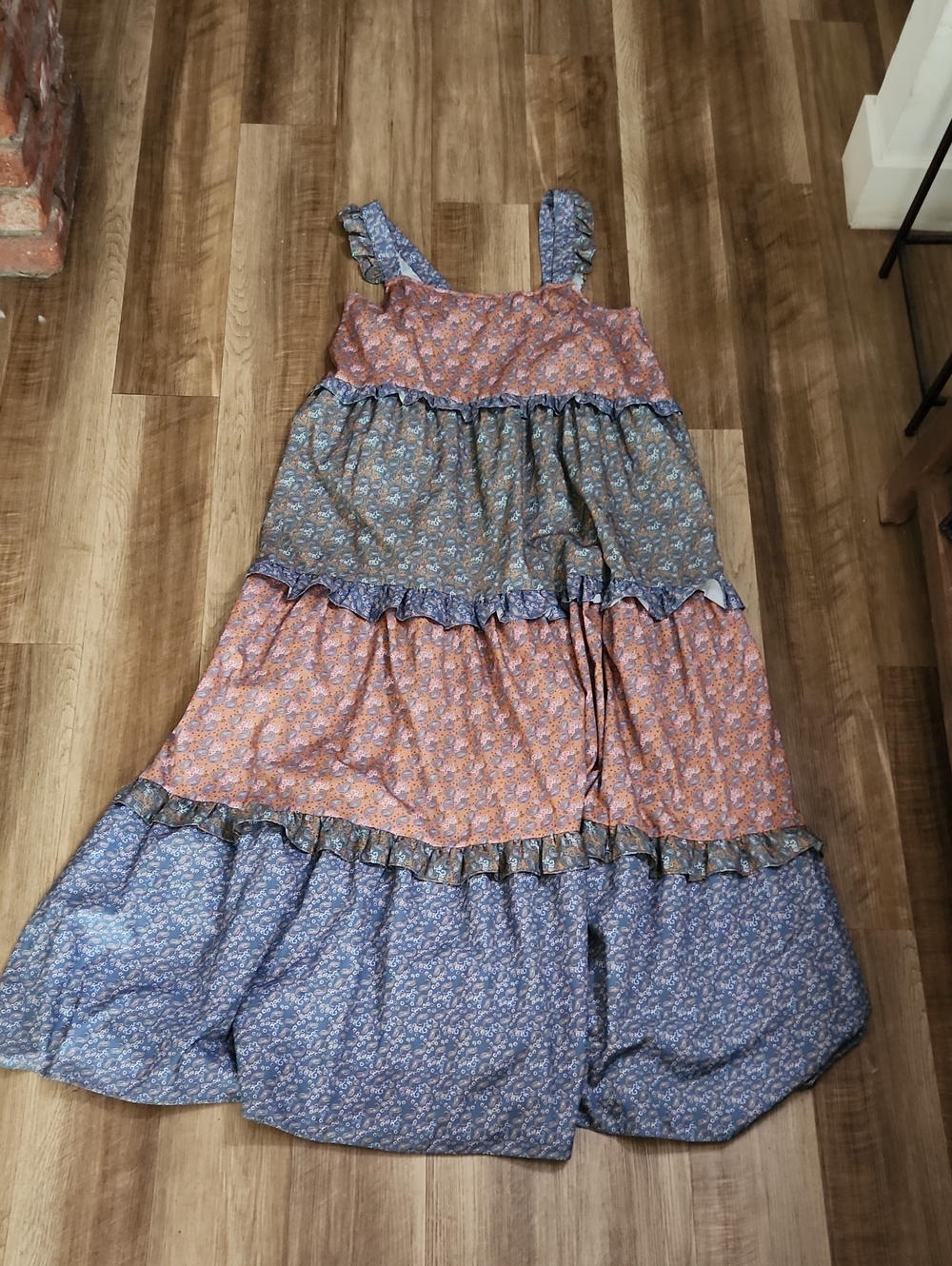 Lucca Couture Patchwork Floral Maxi Dress Tiered Ruffle Boho Cottagecore L - Picture 7 of 12